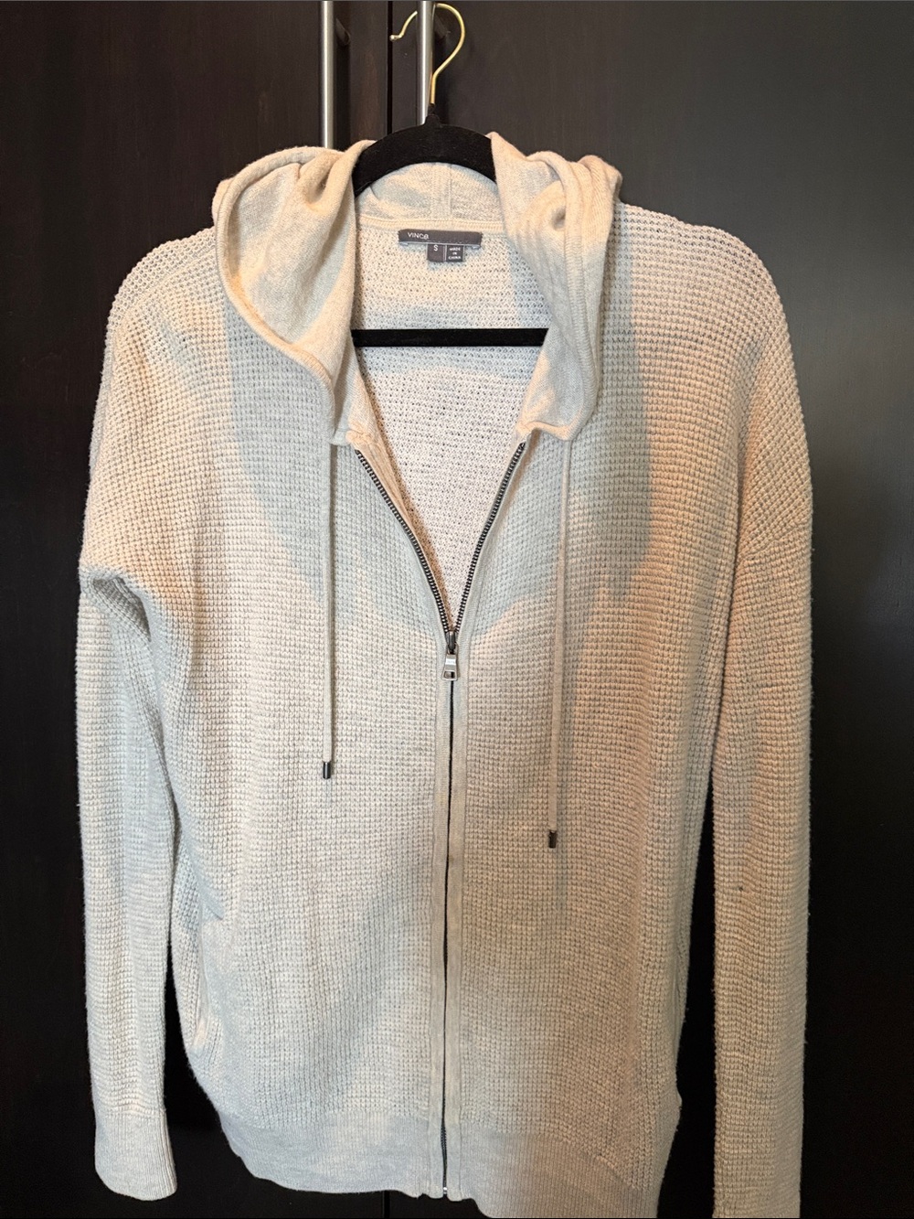 Vince Cream Waffle-Knit Zip Hoodie